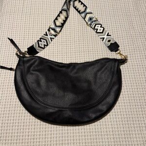 Anthropologie Black Leather Large Luna Shoulder Bag with New Strap from Italy 🇮🇹